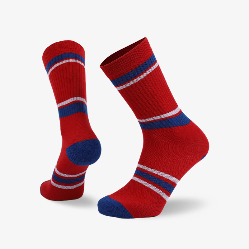 144N Blue stripes on red normal terry socks