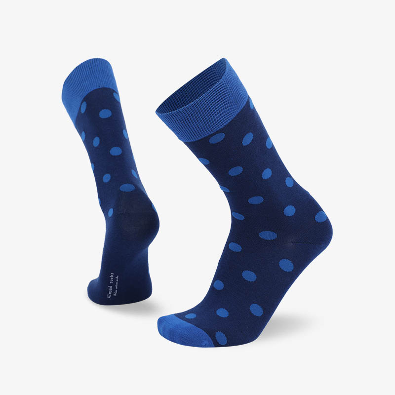 200N Light blue dots on dark blue background normal flat knit socks