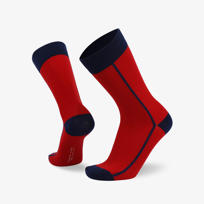 200N Red body dark blue line normal flat knit socks