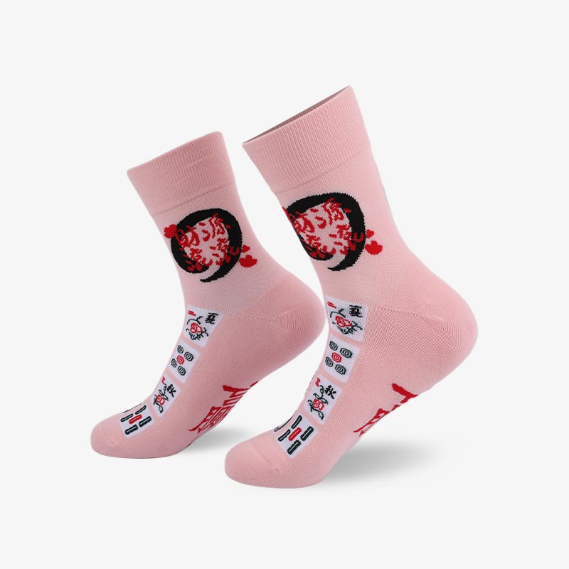 200N Pink Mahjong Chinese elements series terry socks