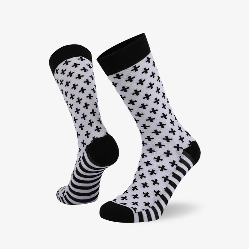 200N Black cross on white woven pear acquard series terry socks