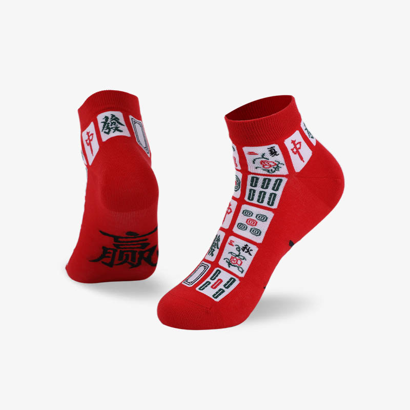 200N red flat mahjong sock flat knit socks